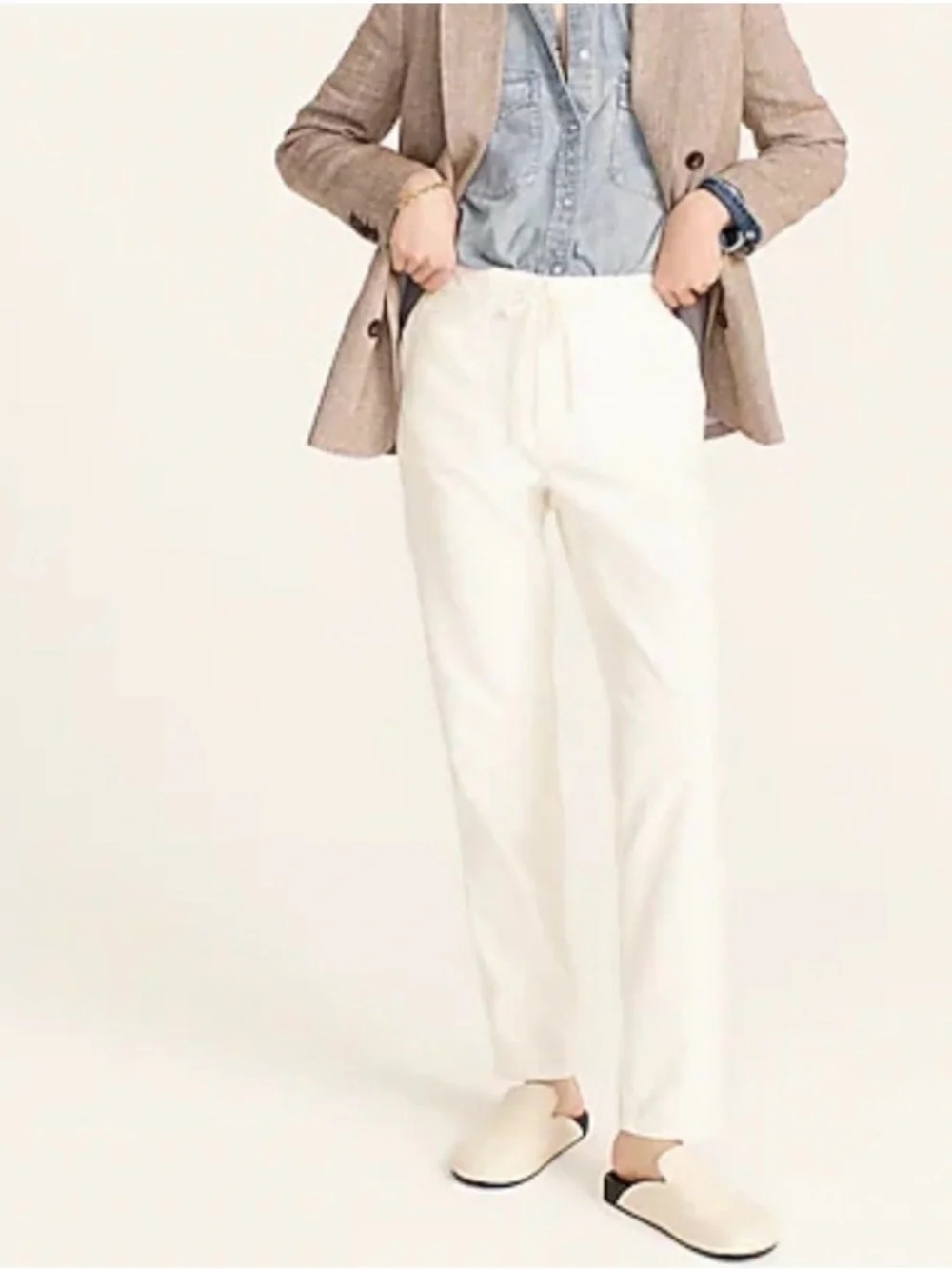 J. Crew Cream Straight-Leg Drawstring Pants